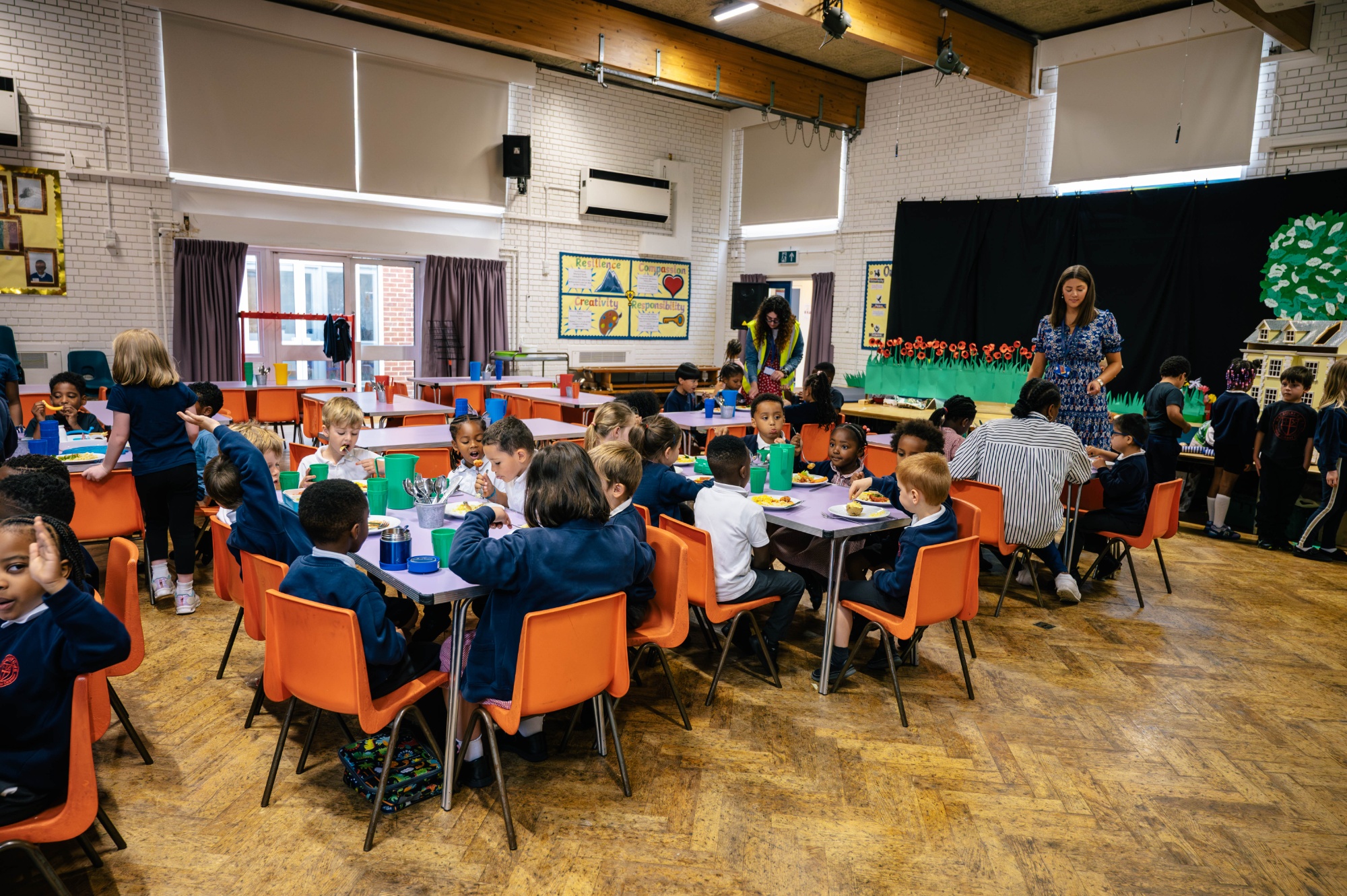 Lunchtime in the school hall