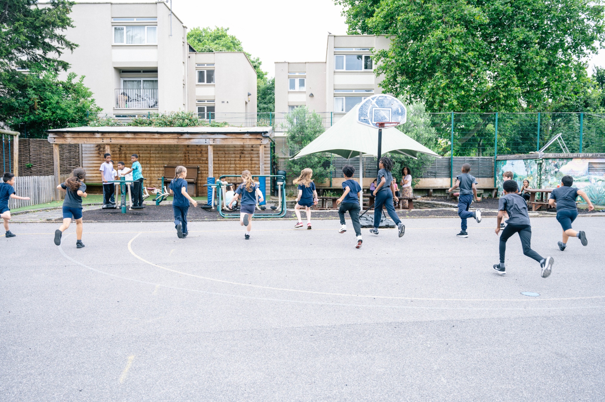 Pupils in a PE lesson in the playground